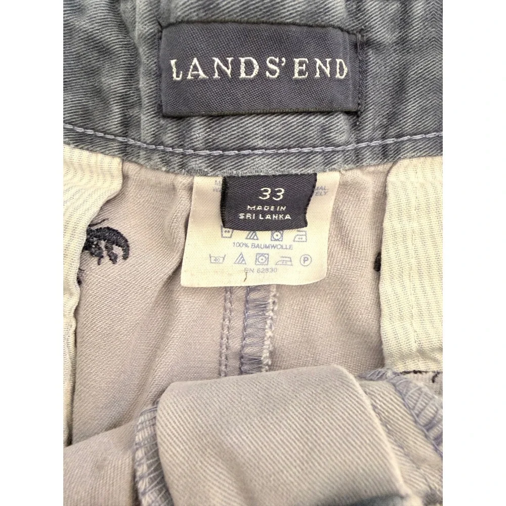 Lands' End Men's Lobster Embroidered Chino Shorts 33 Cotton Preppy Nautical